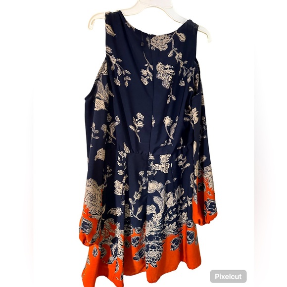 Cold shoulder dress, navy and orange, size small - Picture 2 of 2